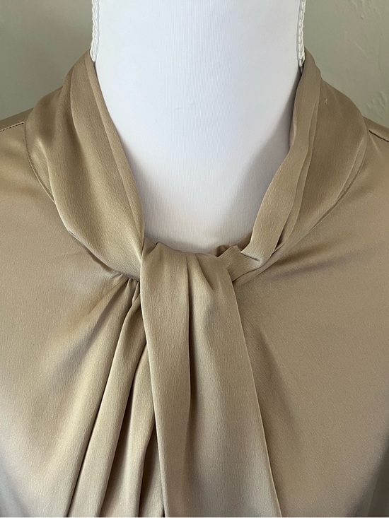 White House Black Market Tops - White House Black Market Taupe/Beige Tie-Neck Blouse